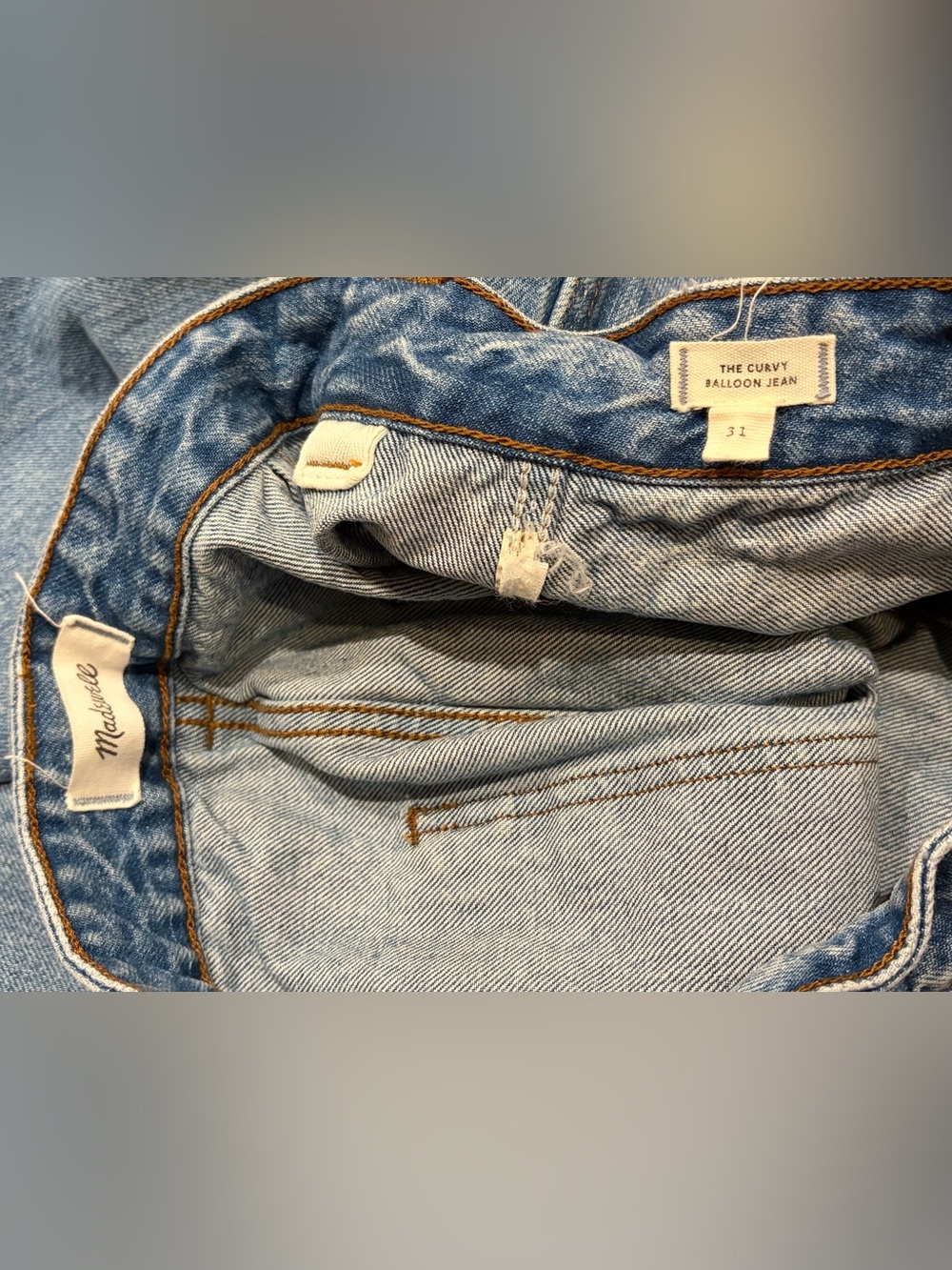 Madewell The Curvy Balloon Jean Denim Blue Raw Cut Hem Jeans Pants Women’s 31 - Picture 4 of 9